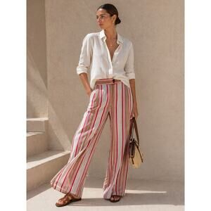 ETRO Wide Leg Linen Cropped Lightweight Striped Italian Pants Trousers 40 US 4